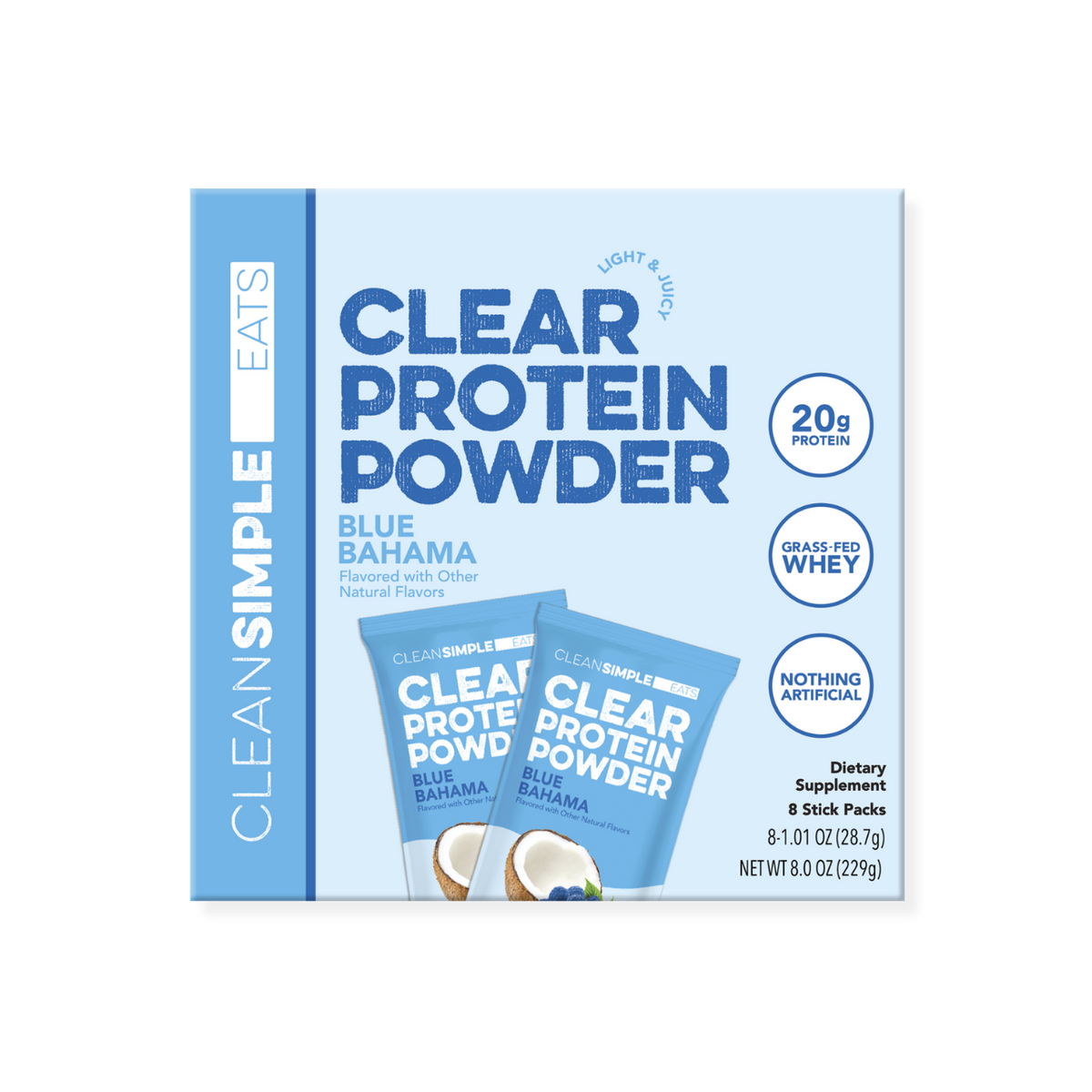 Clear Protein Powder: Blue Bahama (8 Single Serving Stick packs)